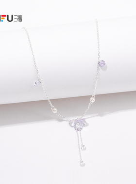 三福休闲华丽美学中长短项链单条 艺术感首饰颈饰配饰845068