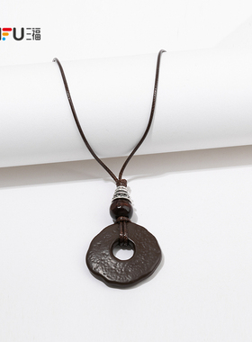 三福游牧风圆扣长项链单条 时尚优雅氛围感首饰配饰链条850087