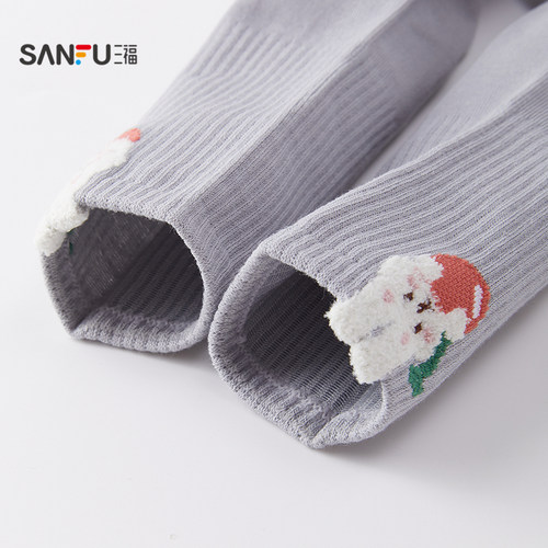 三福 女短筒袜单双装 柔软透气羽毛纱提花甜美可爱女袜子490951 - 图3