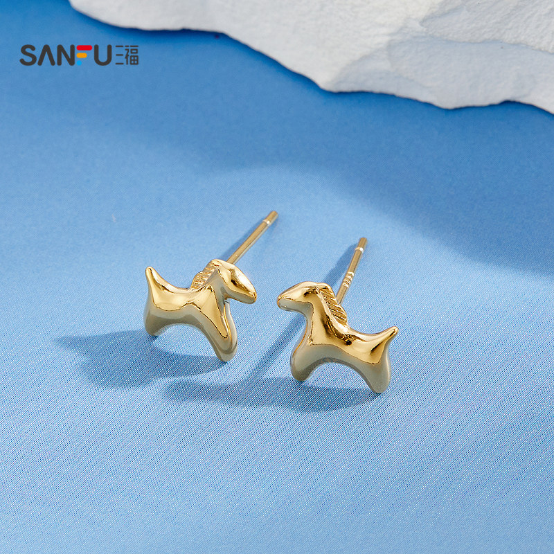 三福925银基础金色豆耳钉一对 简约时尚休闲首饰配饰耳环851796,淘宝优惠券,粉丝福利购,淘宝优惠卷