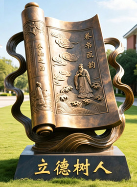 玻璃钢仿铜定制铸铜古代书籍卷竹简雕塑户外校园书本文化景观摆件