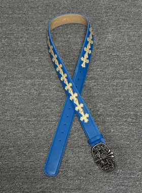 Kzzy「蓝白十字架」vintage中古复古高街个性小众设计腰带皮带