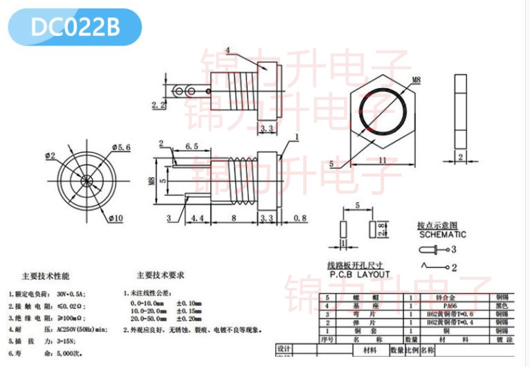 DC-022B带线 DC直流电源插座母头母座 5.5*2.1 2.5 DC电源连接线 - 图0