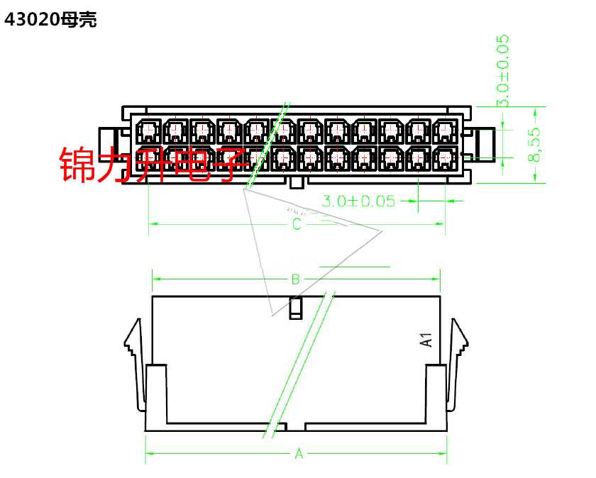 MX3.0mm母壳母头胶壳双排2x1/2/3/4/5/6/7/8/9P接插件43020插头-图0