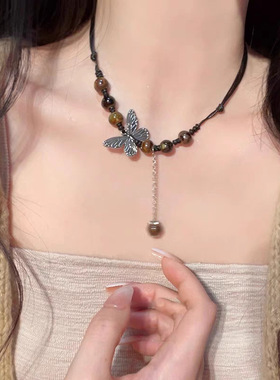 陶瓷项链新中式民族风复古陶瓷蝴蝶串珠锁骨链高级感小众百搭礼物