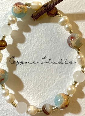 寿山石珍珠串珠手链女生2024年新款潮高级感轻奢小众精手