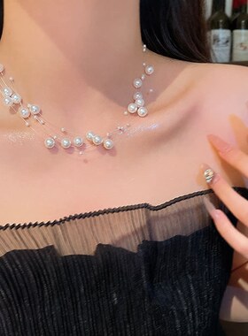 网红满天星多层珍珠锁骨链项链女