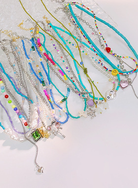 欧美风复古七彩串珠拼色卡通蝴蝶