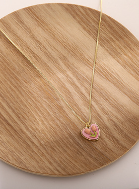 韩国爱心郁金香夏季粉色锁骨链