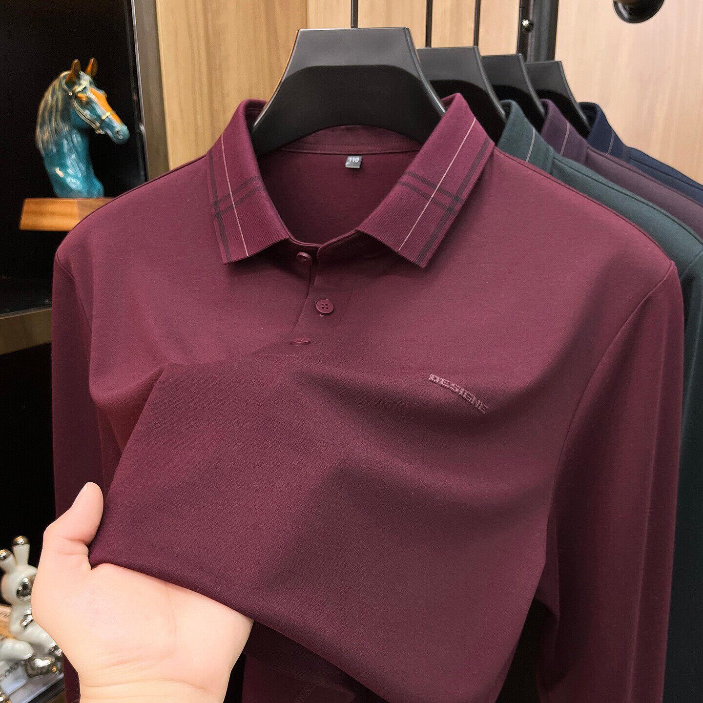 Autumn new long sleeve t-shirt for men burgundy
