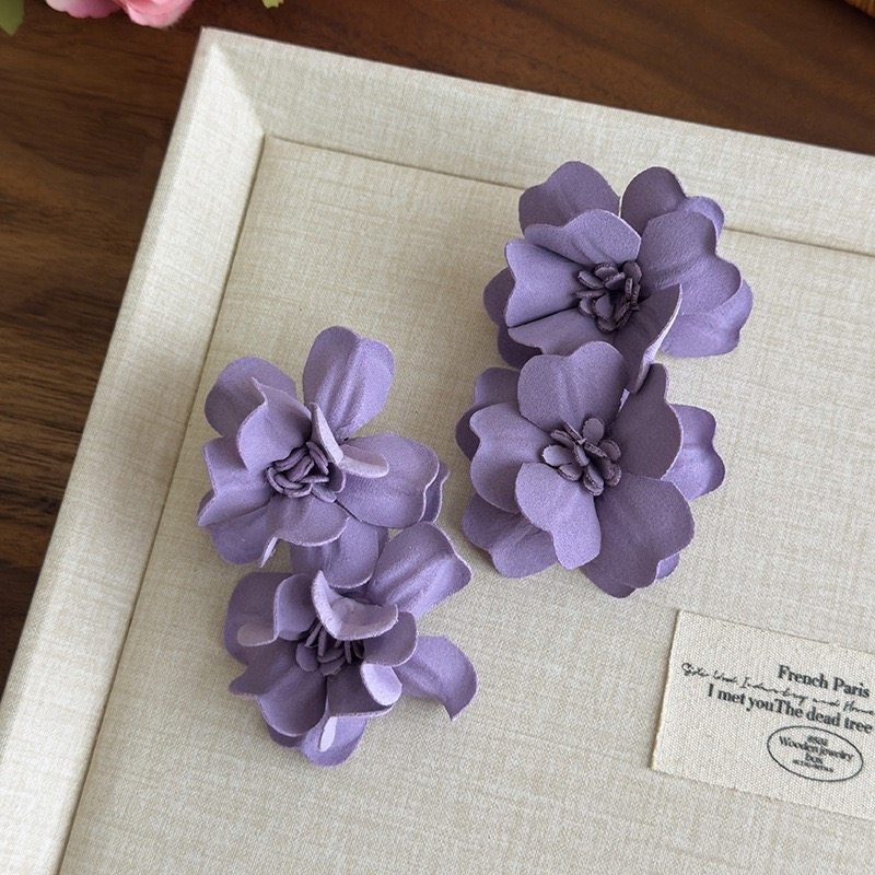 春日复古温柔紫色花朵森系绿色耳环女高级感耳钉耳夹甜美缪斯耳饰,淘宝优惠券,粉丝福利购,淘宝优惠卷