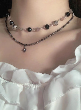 潮酷辣妹碎石串珠森系叠戴项链女