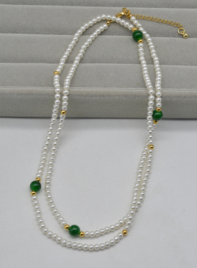珍珠长款叠戴女绿串珠国风项链