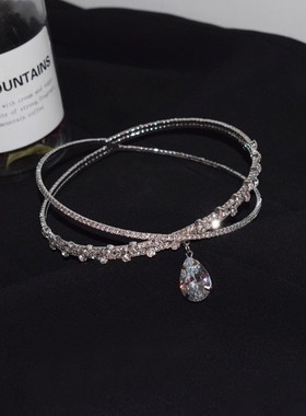 法式轻奢多层闪钻水滴项圈项链女