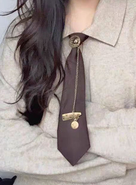 vintage黑色做旧小熊挂链领带女