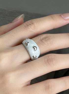 博主同款黑色滴油爱心开口戒指女