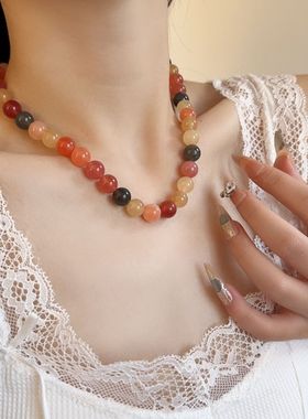 彩色多巴胺水晶天然石串珠项链女