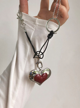 甜酷少女皮绳滴油爱心吊坠项链女