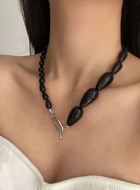 时尚OT扣渐变椭圆黑玛瑙串珠项链