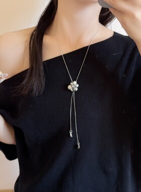 可调节抽拉珍珠水滴吊坠项链女轻