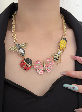 欧美金属镶钻蝴蝶蜜蜂瓢虫项链女
