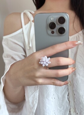 高级感爆米花淡粉珍珠戒指指环女