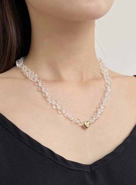 时尚透明水晶玻璃串珠爱心项链女