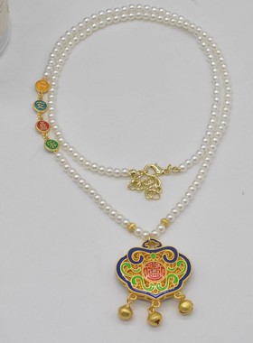 新中式国风长款珍珠平安锁项链女