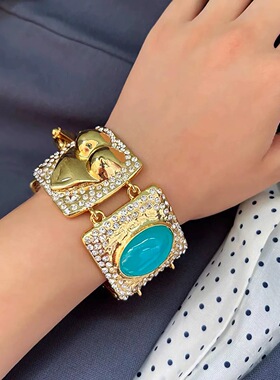 夸张镂空镶钻宝石手镯重工拼接潮