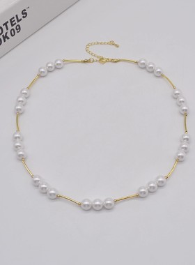 韩式复古金属拼接珍珠串珠项链女