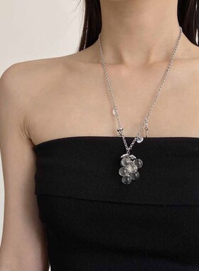 甜酷时髦透明圆珠葡萄串水晶项链
