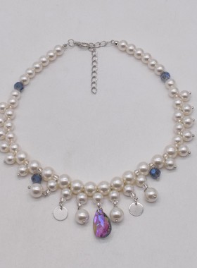 时尚甜酷双层缠绕珍珠爱心项链女