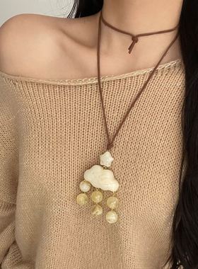 国风水晶树脂云朵圆珠吊坠项链女