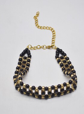 法式巴洛克黑金串珠镶钻项链女