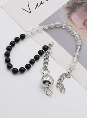 博主同款黑白玛瑙串珠拼接项链女