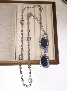 复古小香风水钻宝石眼镜造型项链