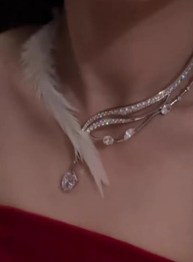 恋与深空秦彻婚卡羽毛水滴钻项链