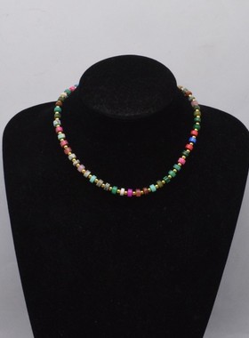 多巴胺复古彩色飞盘石串珠项链女