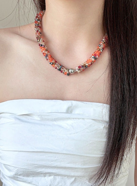 多巴胺彩色玻璃串珠磁吸扣项链女