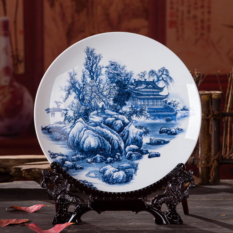 景德镇陶瓷青花瓷盘中式工艺品摆设家居装饰品玄关博古架坐盘摆件,淘宝优惠券,粉丝福利购,淘宝优惠卷
