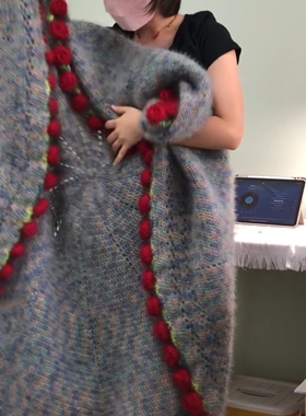 玫瑰花毯子松鼠绒束毯子毛线手工