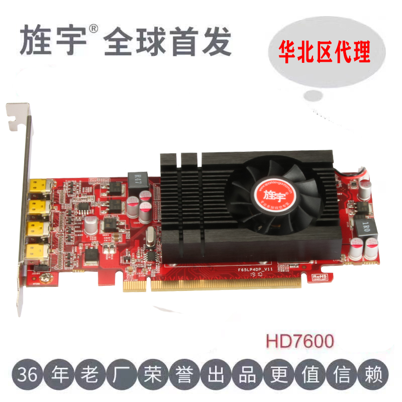 旌宇 HD7600 4DP 1GD5多屏显卡四联屏miniDP原生接口可转HDMIDVI-图0