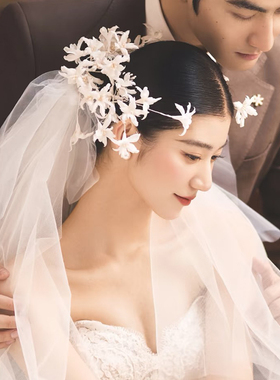 复古新娘妆超仙侧边发夹女甜美手工烫花头饰高级感花朵发婚纱饰品
