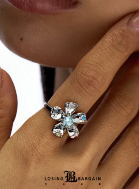 【Losing Bargain】基础气质花花拼钻百搭设计款925戒指耳钉套组