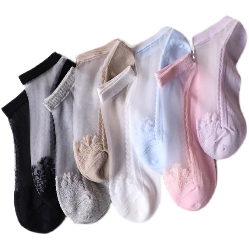 丝袜女冰丝薄款春夏季浅口透明纯棉底水晶玻璃短袜子蕾丝花边船袜,淘宝优惠券,粉丝福利购,淘宝优惠卷