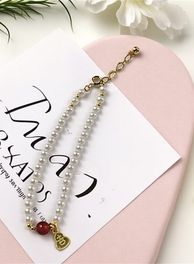 女士手链福牌轻奢小众设计高级感红玛瑙手链锁骨链时尚百搭