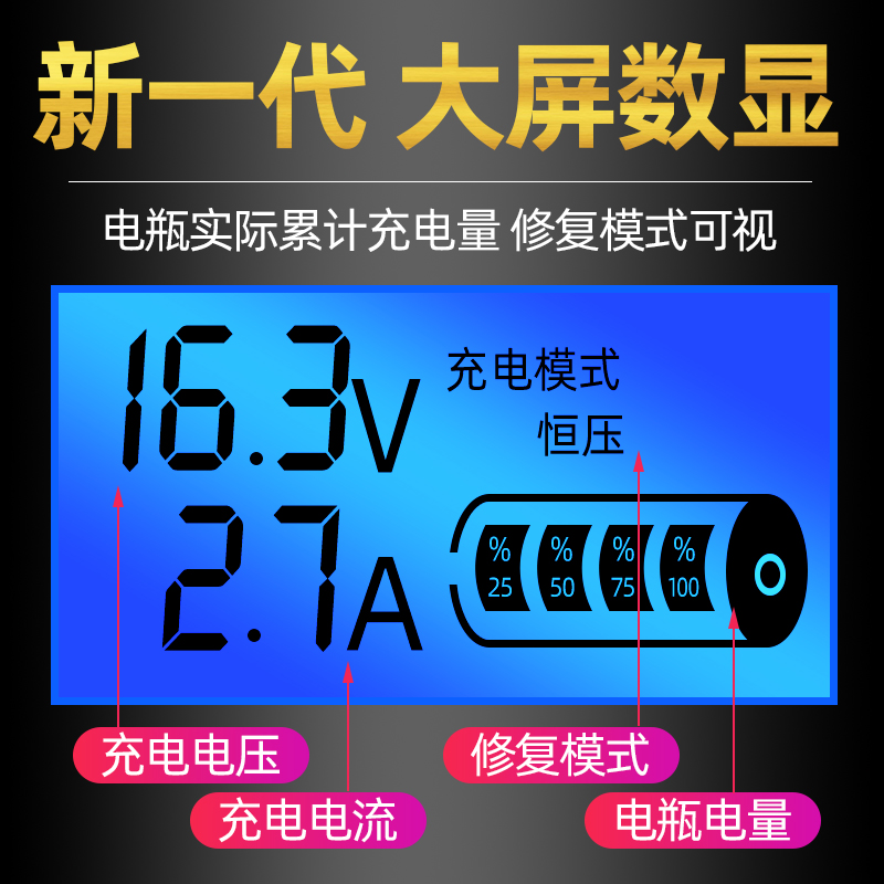 汽车电瓶充电器12V24V通用型智能纯铜脉冲修复全自动蓄电池充电机 - 图2