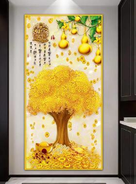 玄关装饰画壁画自粘入户中式客厅入门贴画走廊竖版背景墙纸墙造景