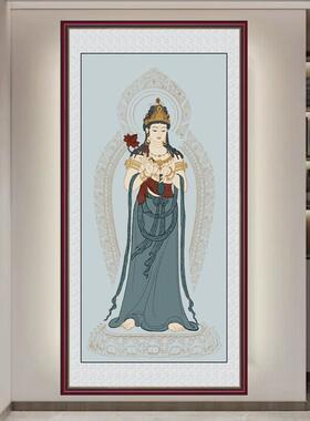 送子观音像竖款南海观音画自粘贴画入户玄关画中式客厅装饰画壁画
