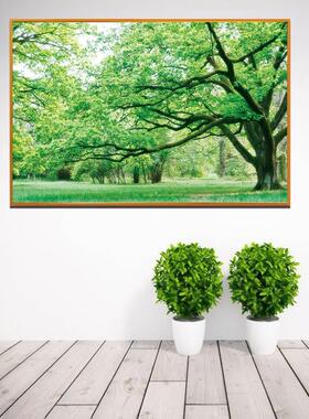 大树风景画绿色草地森林卧室墙贴自粘防水挂画有框田园装饰画定制